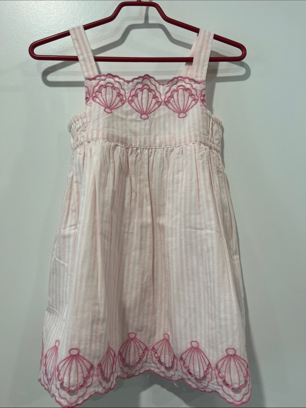 GAP Pink & White Striped Sundress with Shell Embroidery